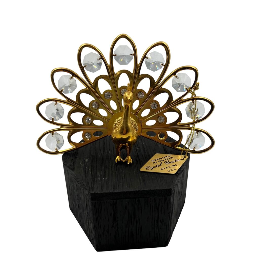 KG& C. Inc. USA Austrian Crystal Strutting Peacock 24K Gold Plated Figurine NWT